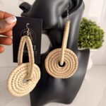 OLAEDO Natural Beige Raffia Linked loop earrings