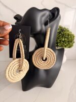OLAEDO Natural Beige Raffia Linked loop earrings