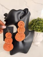 OLAEDO orange Raffia Triple disc earrings