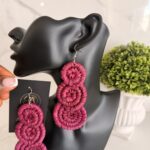 OLAEDO Berry pink Raffia Triple disc earrings