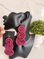 OLAEDO Berry pink Raffia Triple disc earrings