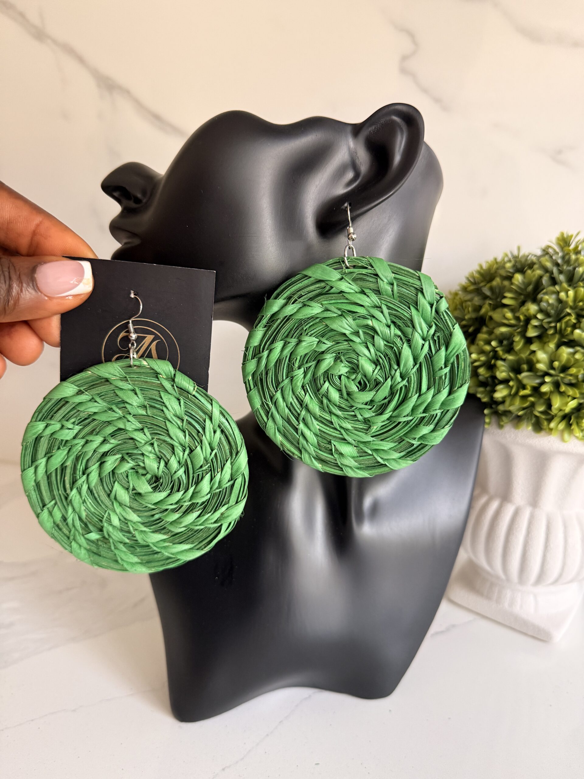 IMG_1098 OLAEDO Grass green Raffia loop earrings - Image 1