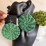 OLAEDO emerald green Raffia loop earrings