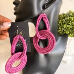 OLAEDO Fuchsia Pink Raffia Linked loop earrings