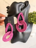 OLAEDO Fuchsia Pink Raffia Linked loop earrings