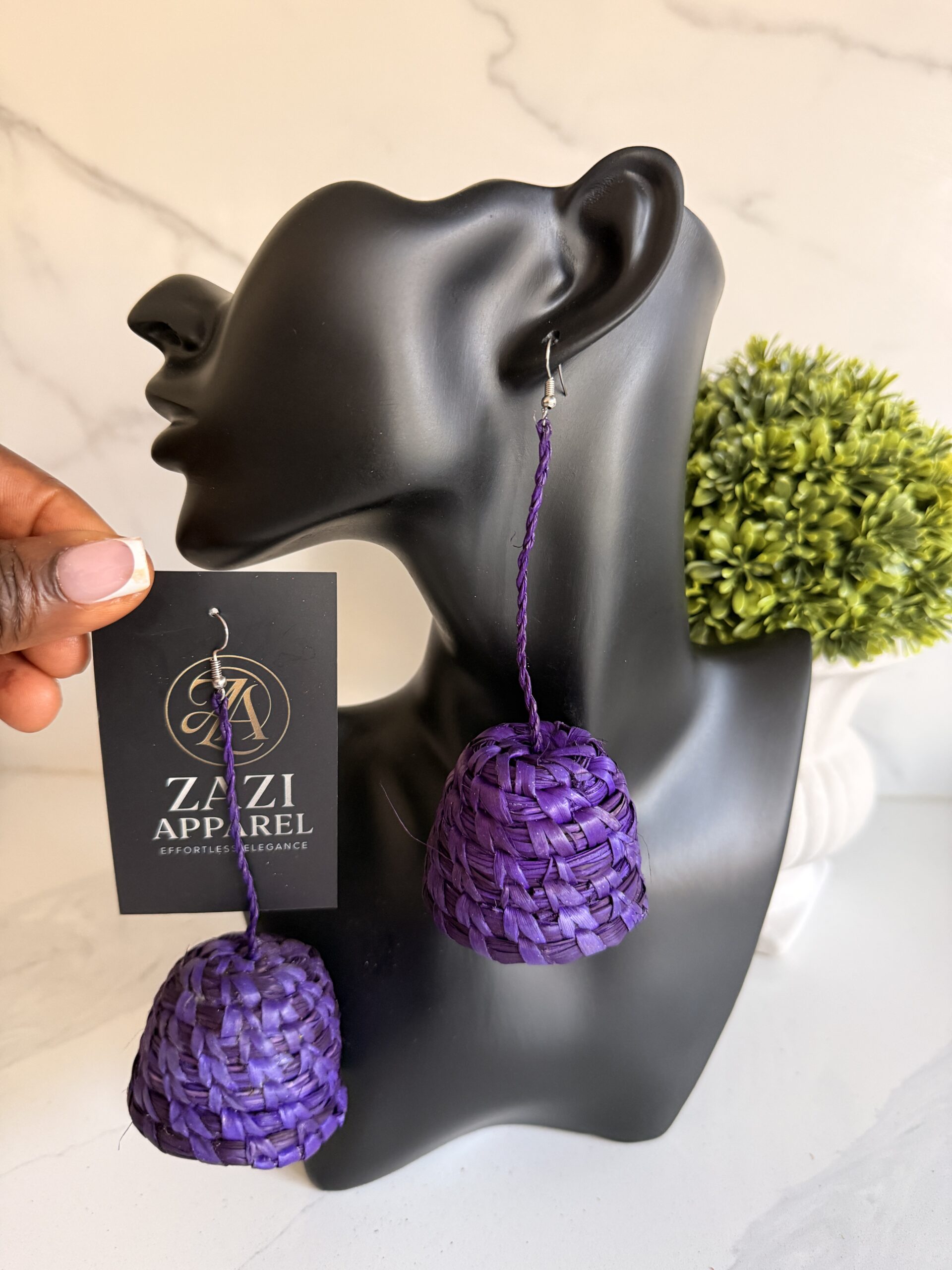 IMG_1159 OLAEDO Purple Raffia Basket earrings - Image 1