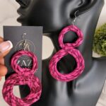 OLAEDO fuchsia pink Raffia double loop earrings