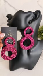 OLAEDO fuchsia pink Raffia double loop earrings