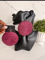 OLAEDO Berry Pink Raffia loop earrings