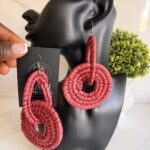 OLAEDO Cherry red Raffia Linked loop earrings