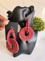 OLAEDO Cherry red Raffia Linked loop earrings