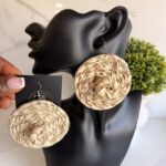 OLAEDO natural beige Raffia hat earrings