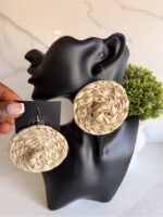 OLAEDO natural beige Raffia hat earrings