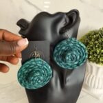 OLAEDO deep emerald green Raffia hat earrings