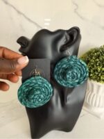 OLAEDO deep emerald green Raffia hat earrings