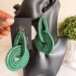 OLAEDO Emerald green Raffia Linked loop earrings