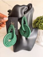 OLAEDO Emerald green Raffia Linked loop earrings